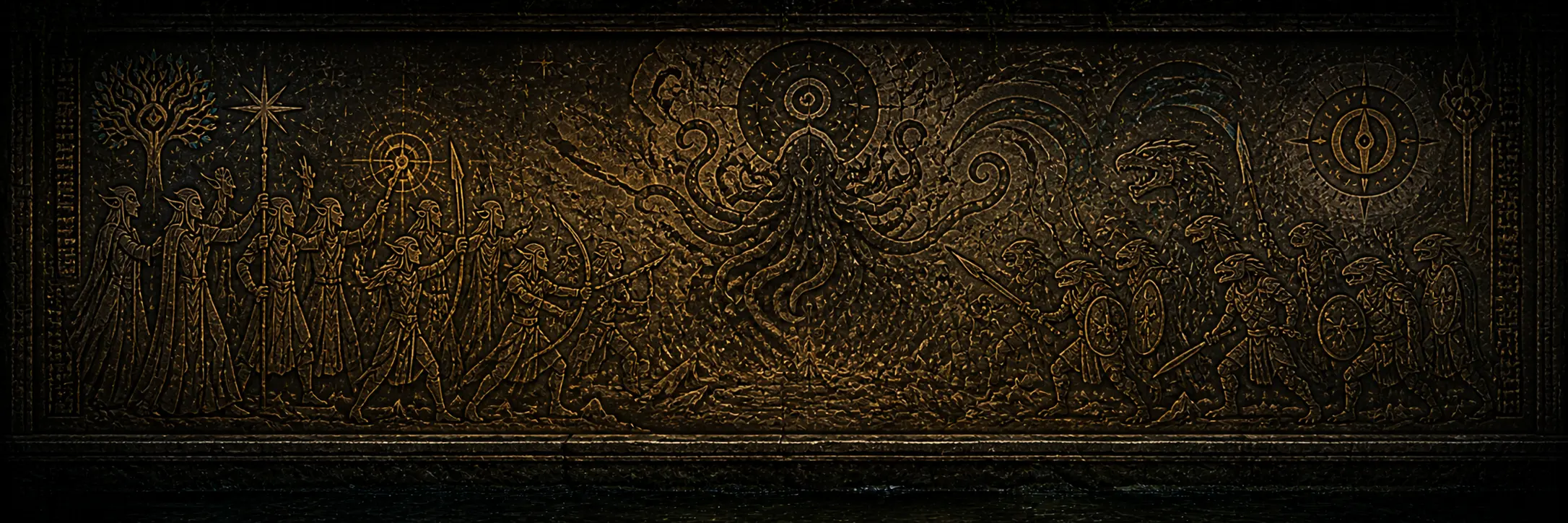 Bas-relief mythique représentant le conflit originel de Neryll